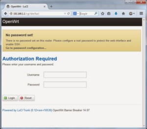   Системное сообщение о необходимости создания пароля при входе в панель OpenWRT