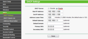  Включение сервера DHCP